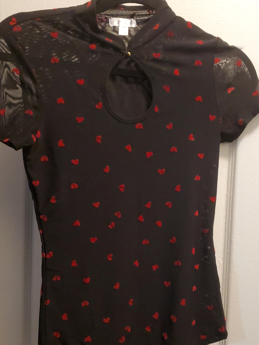 J for Justify Black Top with Red Heart Print